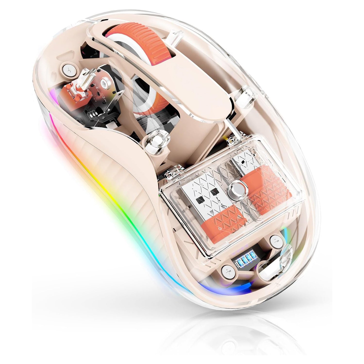 Transparent Wireless Mouse, Dual Bluetooth & 2.4GHz for Multi Device, USB-C Receiver Ideal for MacBook/Laptops, Rechargeable, Cool LED