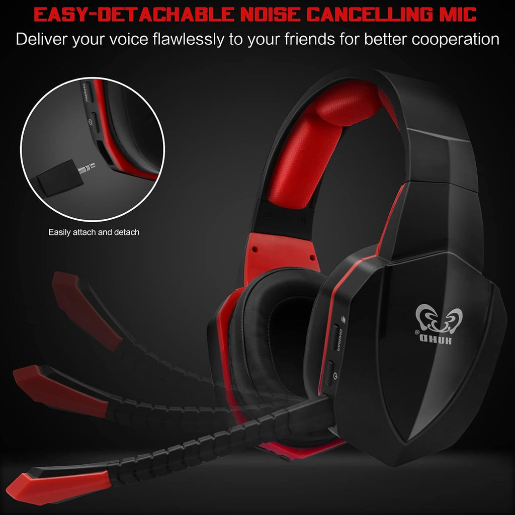 HUHD Wireless Gaming Headset for PS5 PS4 Nintendo Switch PC Laptop, Wireless Headset Over Ear 2.4GHz USB Connection Gaming Headphone with 7.1 Surround Sound & Detachable Microphone