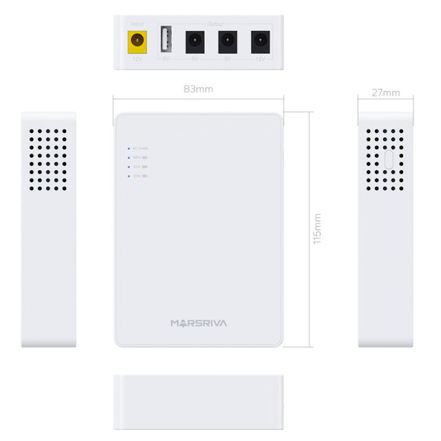 MARSRIVA KP3 10000mAh Smart Mini DC UPS 12V to 5V USB and 5V 9V 12V Adapter Pins Intelligent Portable Power Distribution for WiFi Routers IP Cameras Miscellaneous Gadgets