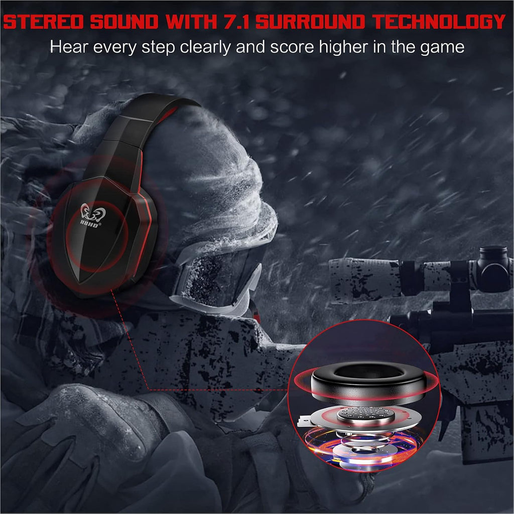 HUHD Wireless Gaming Headset for PS5 PS4 Nintendo Switch PC Laptop, Wireless Headset Over Ear 2.4GHz USB Connection Gaming Headphone with 7.1 Surround Sound & Detachable Microphone