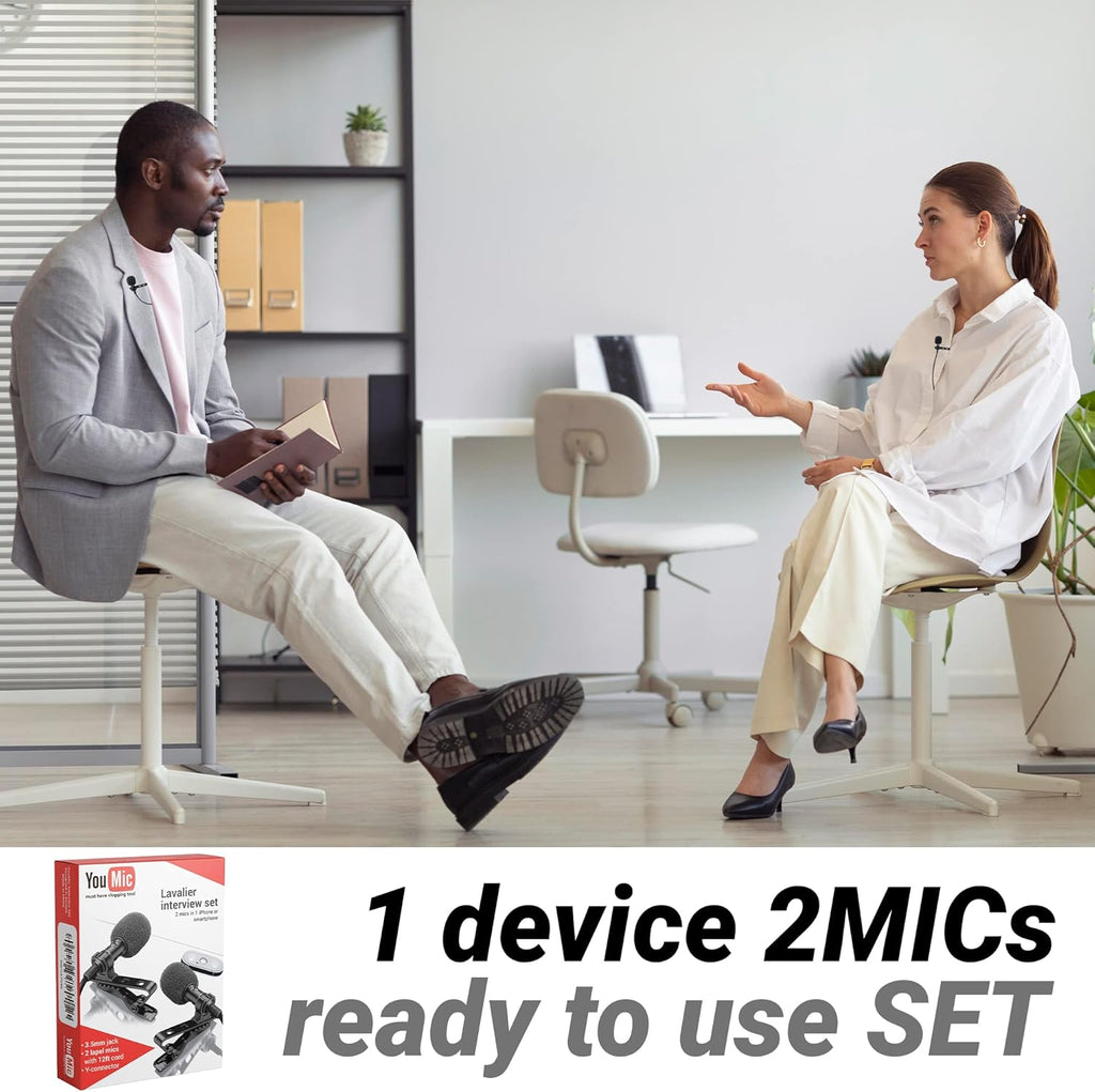 YOUMIC 2 Dual Mini Lavalier Lapel Mics with Clip for Phone, iPhone Microphone for iOS, Android, PC, Laptop, Video, Vlogging