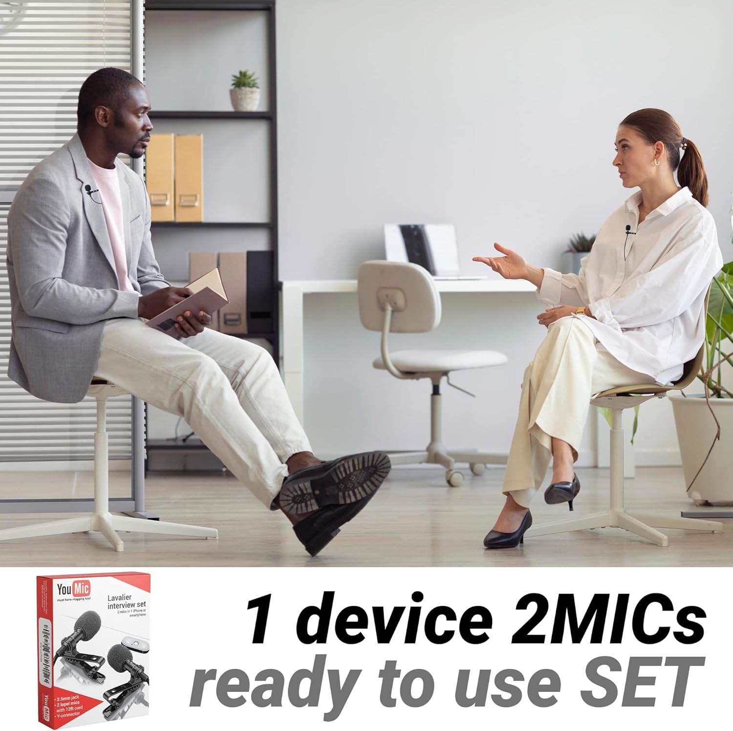 YOUMIC 2 Dual Mini Lavalier Lapel Mics with Clip for Phone, iPhone Microphone for iOS, Android, PC, Laptop, Video, Vlogging