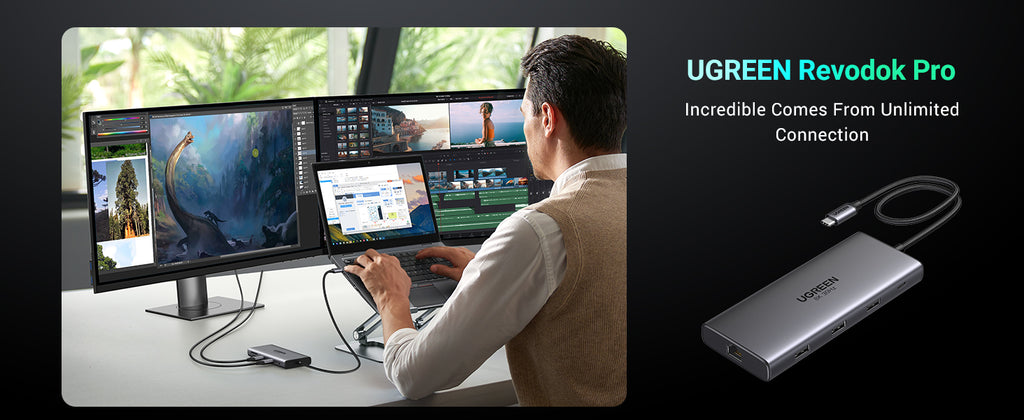 UGREEN Revodok Pro 210 Docking Station 10 in 1 USB C Dock Dual HDMI 4K@60Hz Single 8K@30Hz 100W PD 5Gbps USB C and USB A Data Ports Gigabit Ethernet, SD/TF Card Reader USB Hub Compatible for HP, Dell