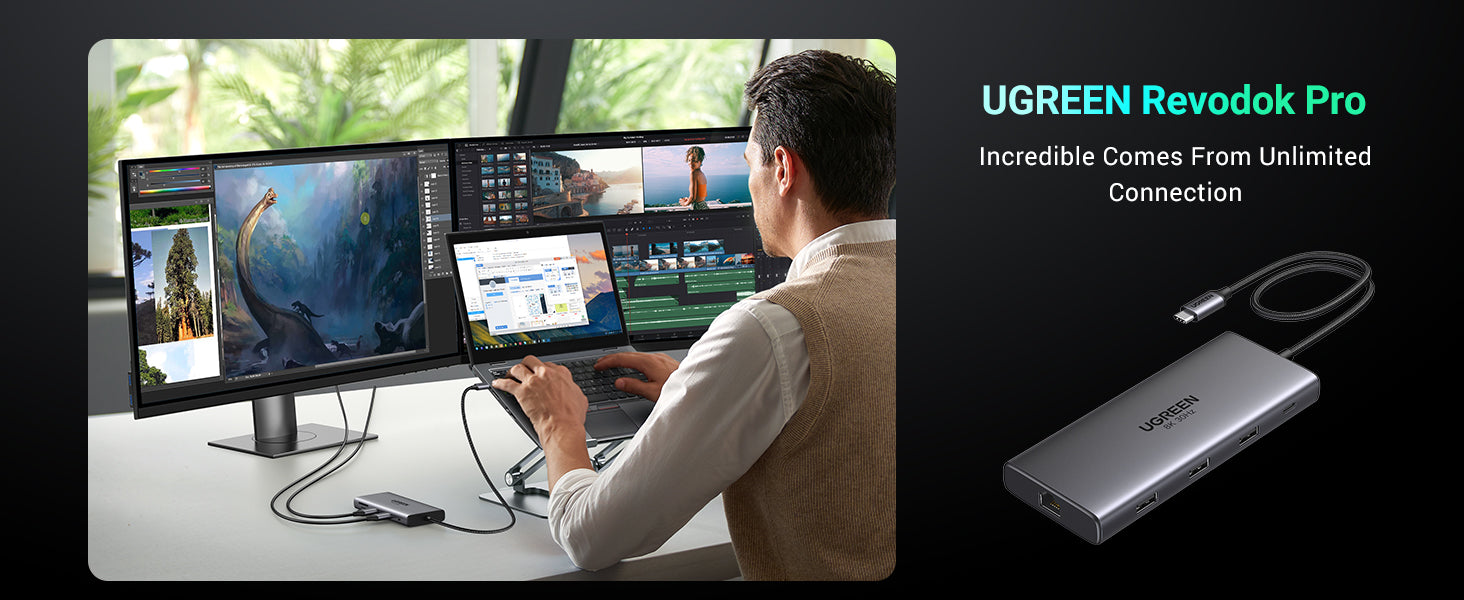 UGREEN Revodok Pro 210 Docking Station 10 in 1 USB C Dock Dual HDMI 4K@60Hz Single 8K@30Hz 100W PD 5Gbps USB C and USB A Data Ports Gigabit Ethernet, SD/TF Card Reader USB Hub Compatible for HP, Dell