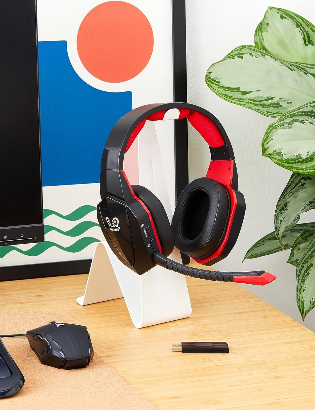 HUHD Wireless Gaming Headset for PS5 PS4 Nintendo Switch PC Laptop, Wireless Headset Over Ear 2.4GHz USB Connection Gaming Headphone with 7.1 Surround Sound & Detachable Microphone