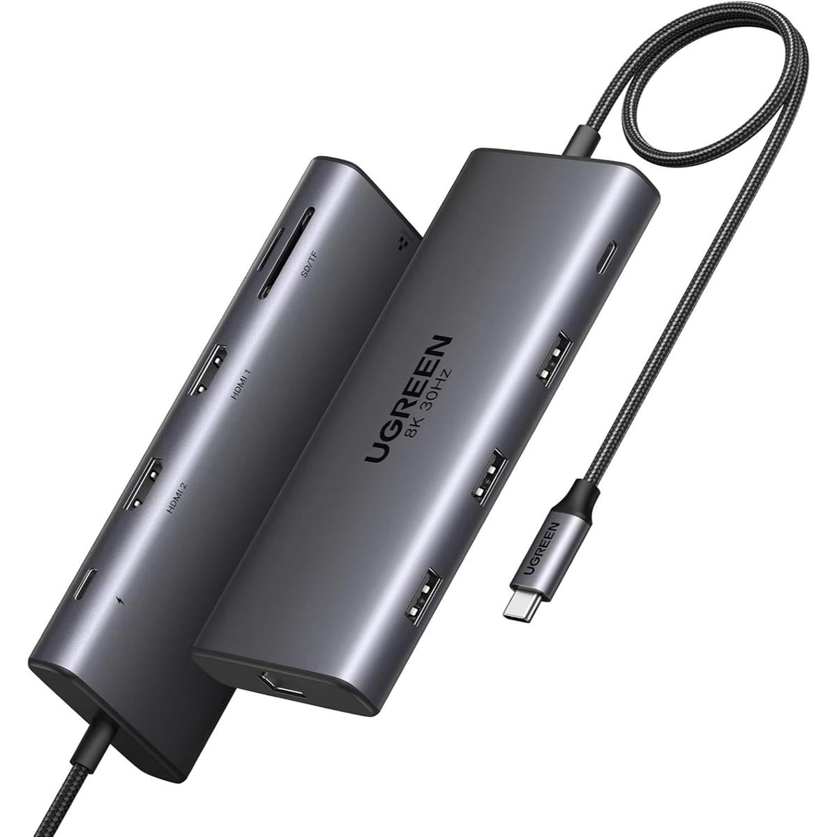 UGREEN Revodok Pro 210 Docking Station 10 in 1 USB C Dock Dual HDMI 4K@60Hz Single 8K@30Hz 100W PD 5Gbps USB C and USB A Data Ports Gigabit Ethernet, SD/TF Card Reader USB Hub Compatible for HP, Dell